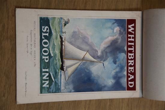 Southey Bramwell. Eight original watercolour and gouache designs for pub signs, principally for Whitbread, largest overall 11 x 9.25in.